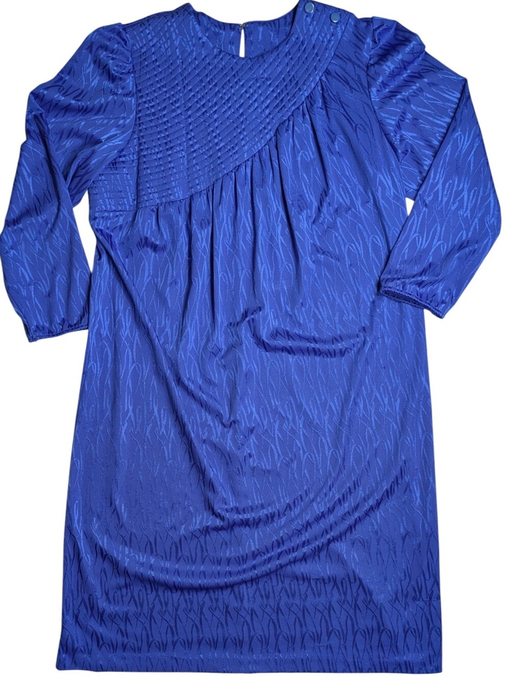 80s HHR Women's Royal Blue Long-Sleeve Smocked Yoke Top
